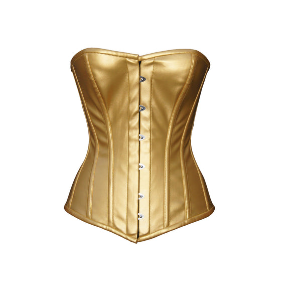 Women Overbust corset - Gold PVC Vinyl corset - Overbust corset women - Waist shaper - Wedding corset - Faux Leather Steel Boned corset