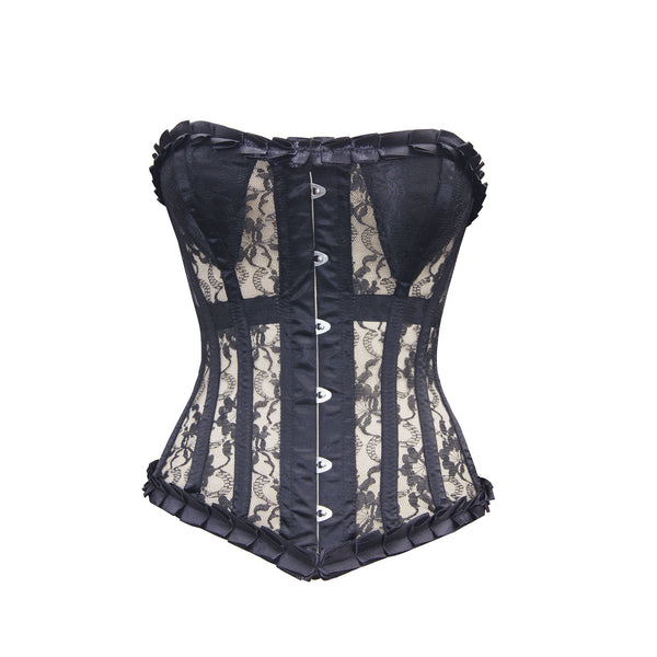 Women's Overbust corset - Black Mesh corset - Overbust corset women - Waist shaper - Waist clincher - Wedding corset women - Leather corset