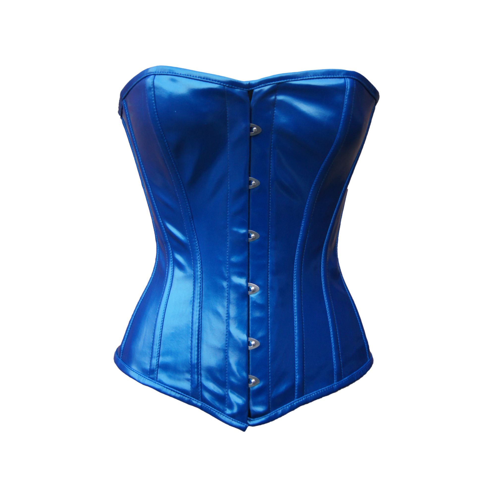 Women's Overbust Blue PVC Vinyl Steel Boned Wedding Corset