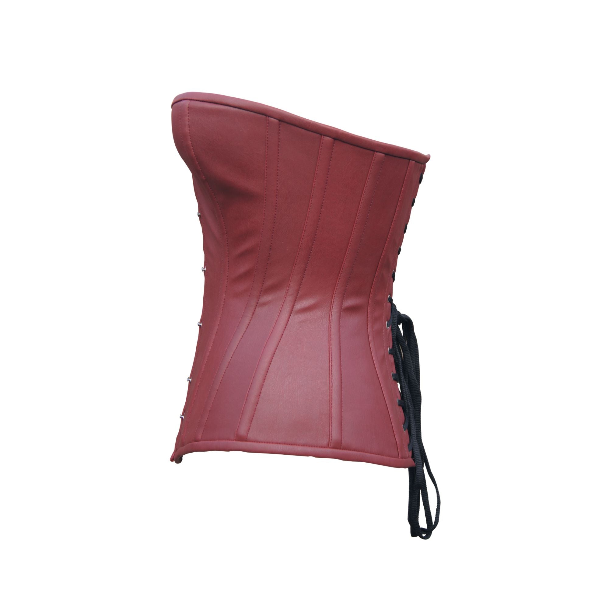 Women Overbust Maroon Leather Steel Boned Corset