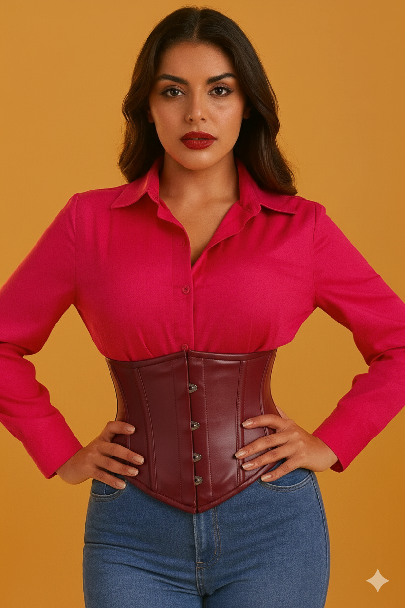Heavy Duty Maroon PVC Underbust Waist Cincher Corset