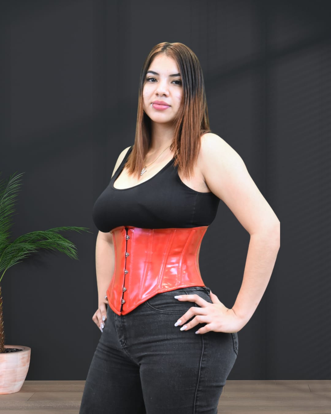 Red Glossy Underbust Waist Corset