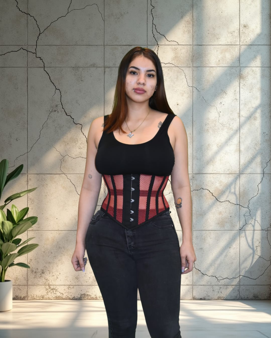 Black Red Mesh Underbust Corset