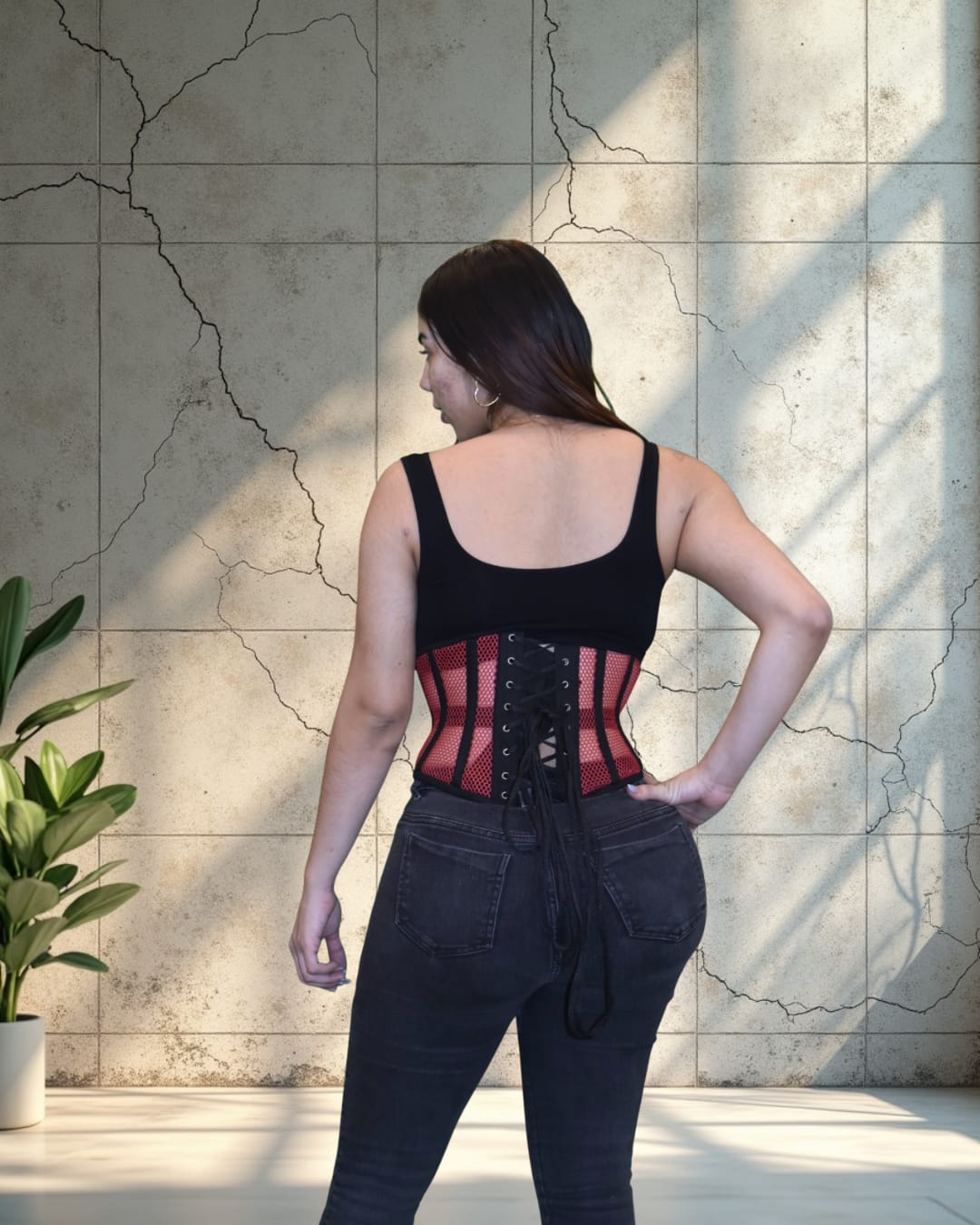 Black Red Mesh Underbust Corset