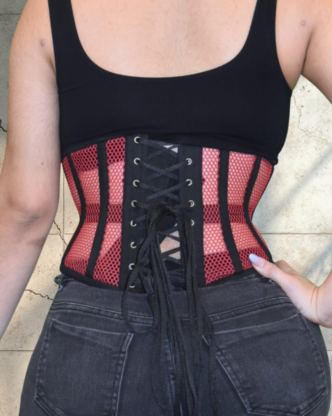 Black Red Mesh Underbust Corset