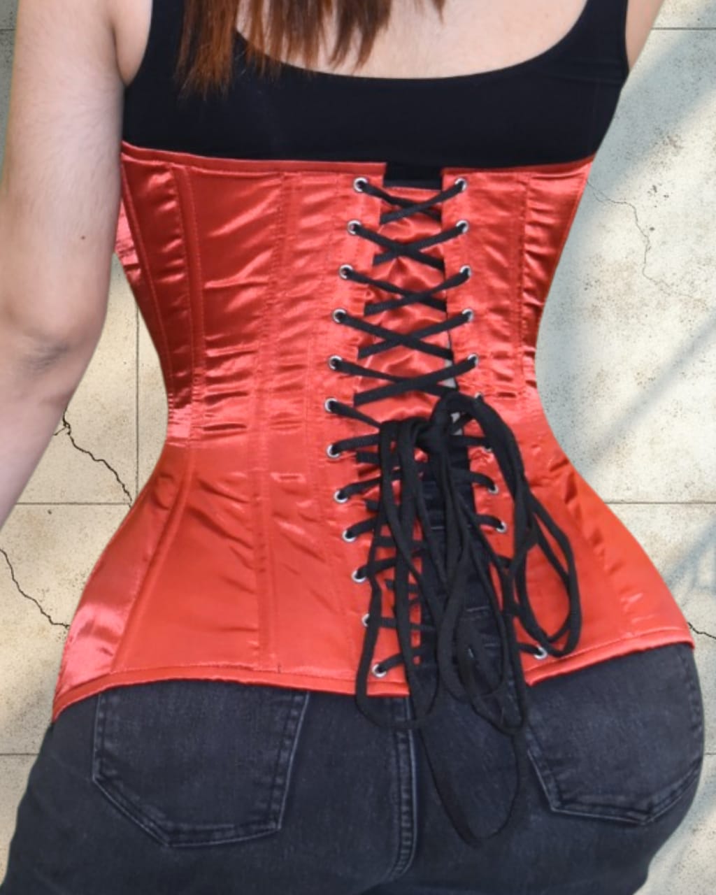 Red Satin Lace-Up OVERBUST Corset