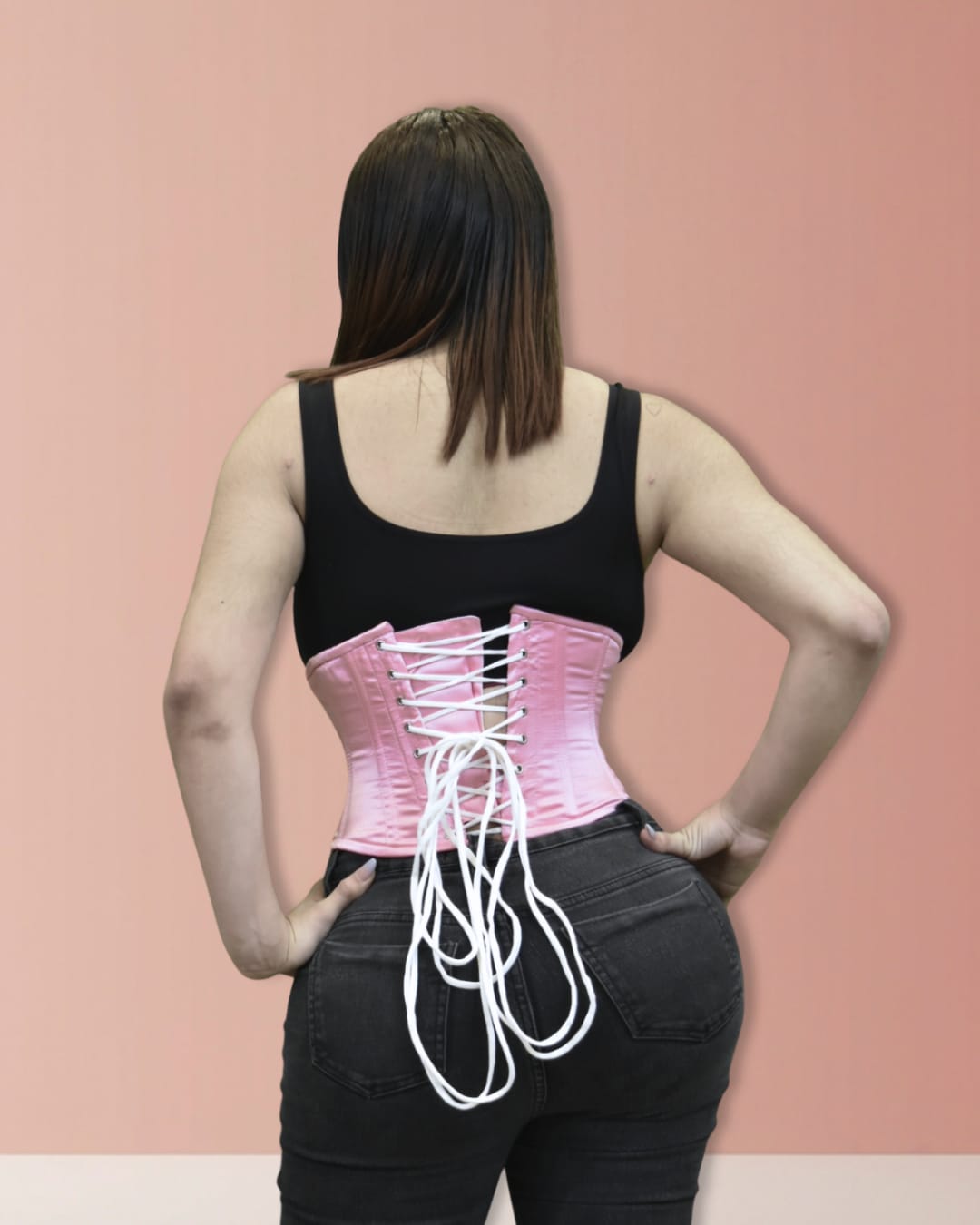 Pink Satin Lace-Up Corset