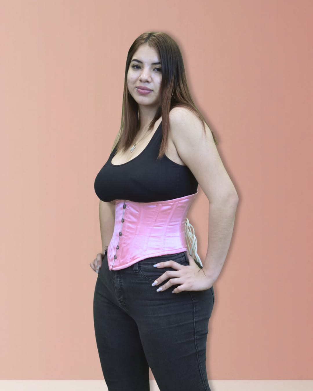 Pink Satin Lace-Up Corset
