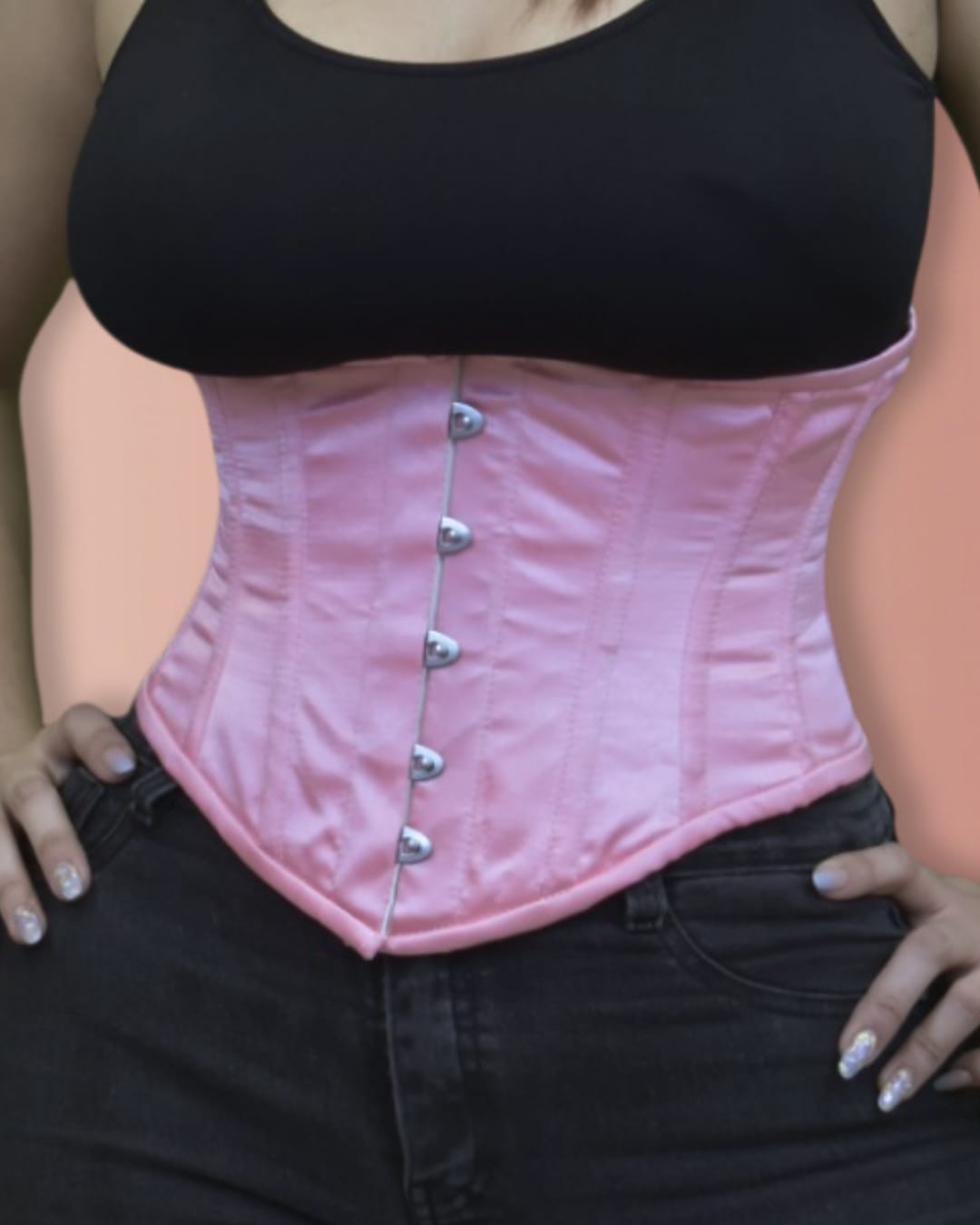 Pink Satin Lace-Up Corset