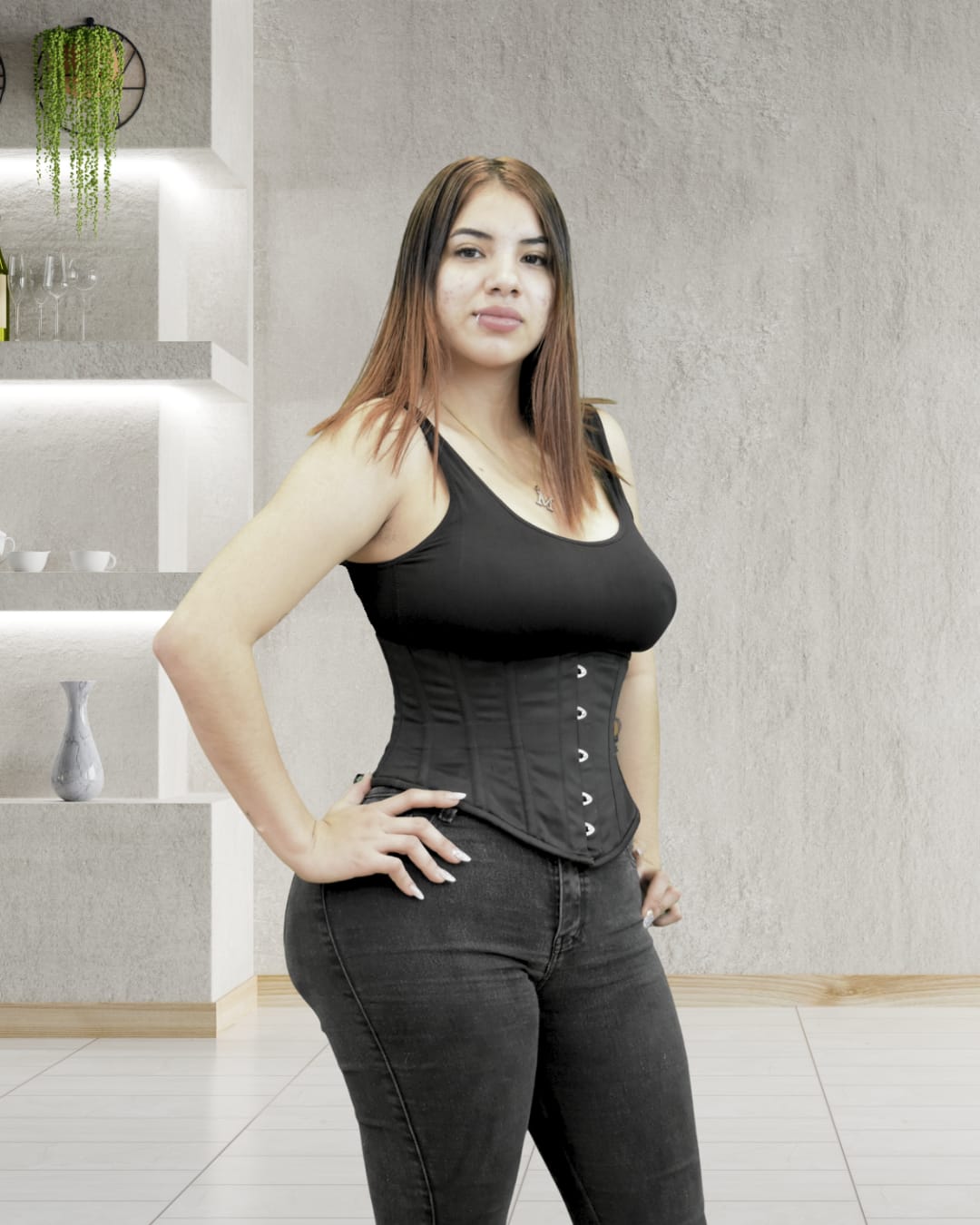 Black Lace-Up Waist Corset