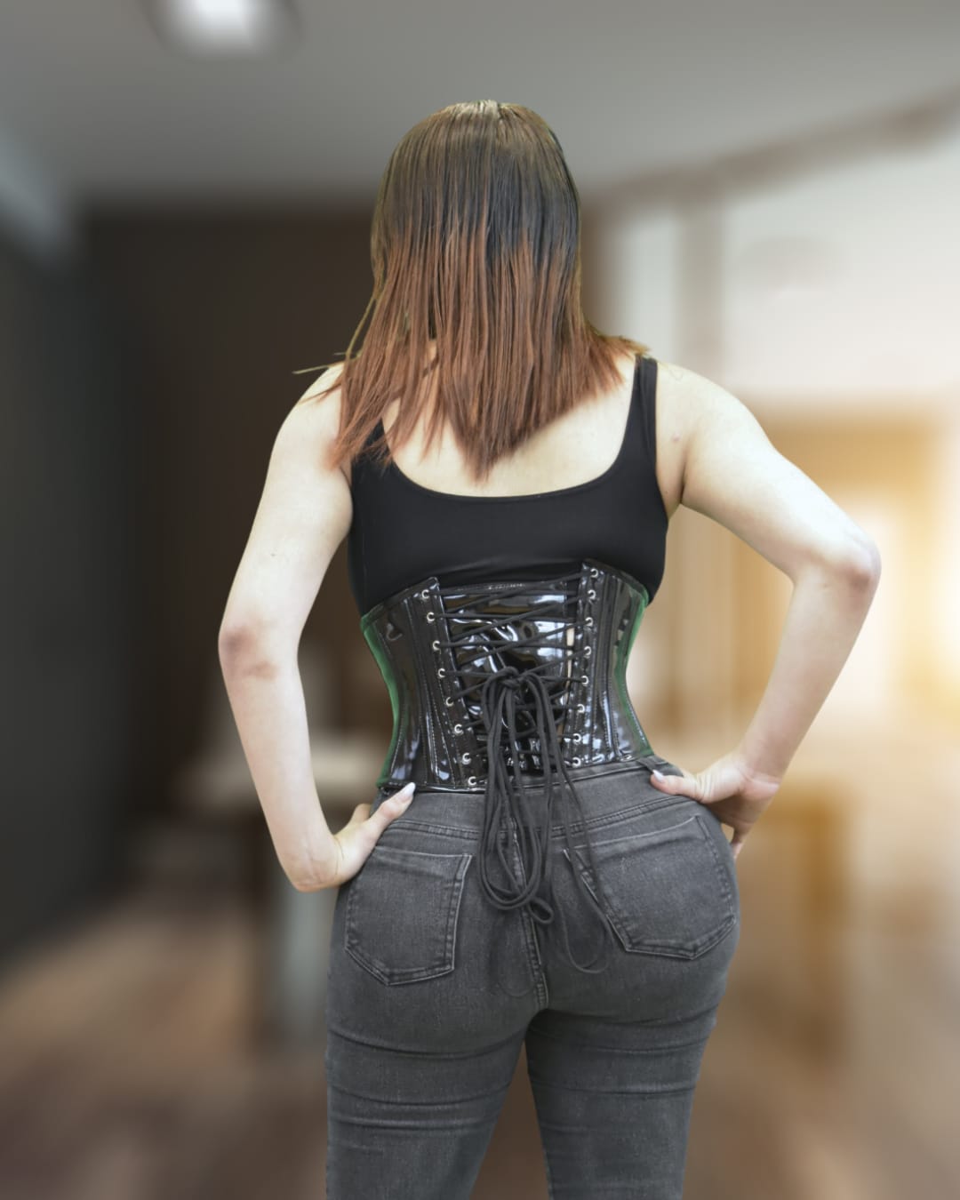 Black Glossy Waist Training Corset