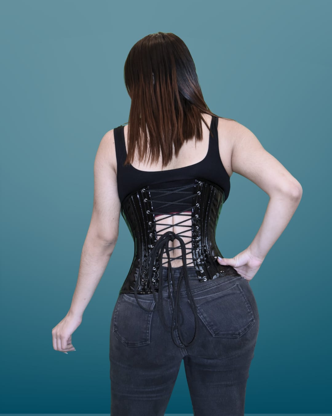 Black Glossy Underbust Waist Corset