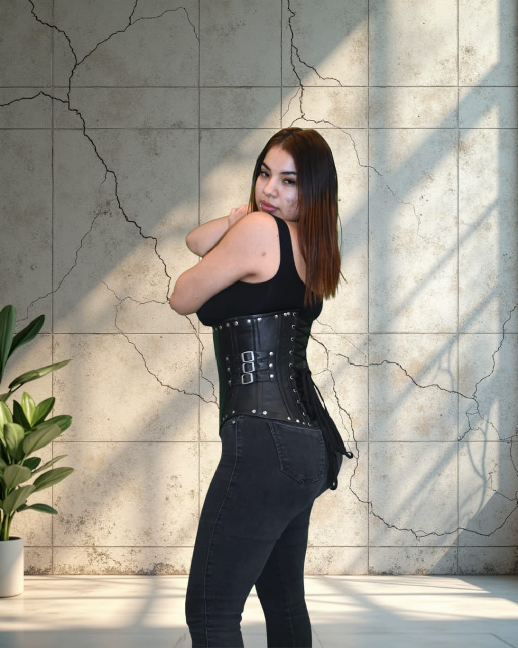 Black Leather Underbust Steel Corset