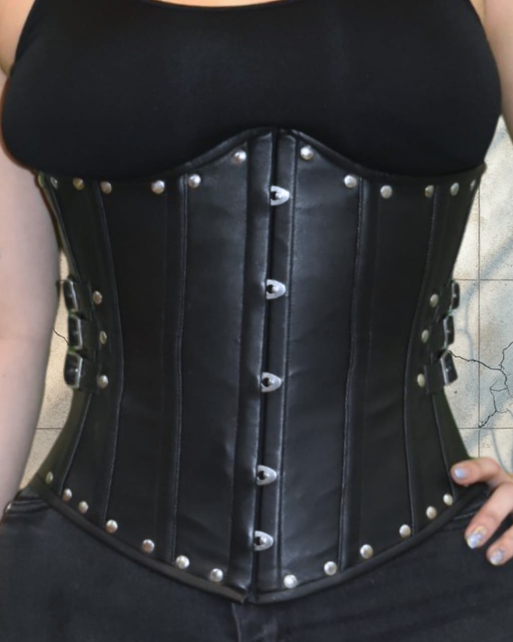 Black Leather Underbust Steel Corset