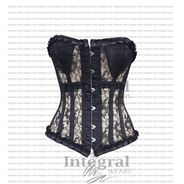 Women's Overbust corset - Black Mesh corset - Overbust corset women - Waist shaper - Waist clincher - Wedding corset women - Leather corset