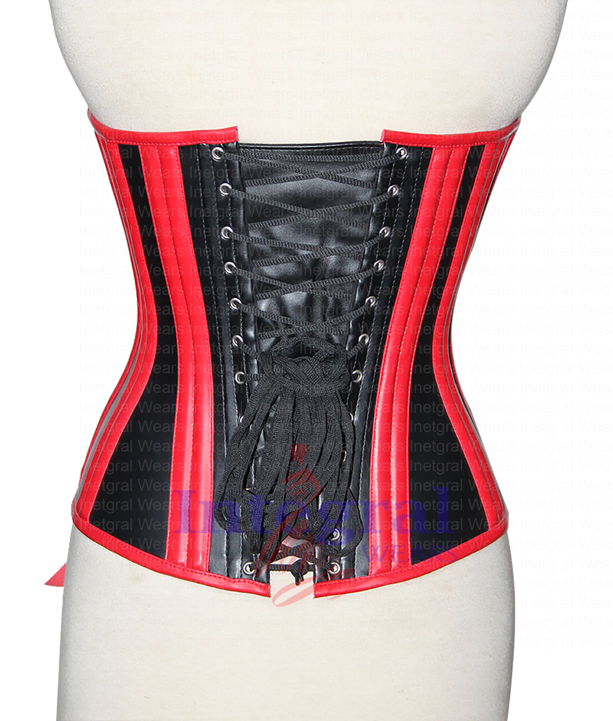 Women Heavy Duty Faux Leather Double Steel Boned OverBust Fetish Red Black Steampunk Corset Waist Training Hourglass Body Shaper Corset