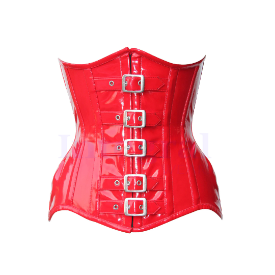 RED Leather Look PU Underbust Corset Halter Women Waist Training Corset Steel Boned Lace Up Corset Body  Shape Corset