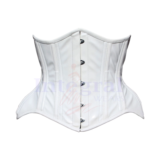 Women Heavy Duty Double Steel Boned Underbust WHITE PVC Vinyl Corset Outfits Waist Training HOT White Corset Wide Hip Curve Corset