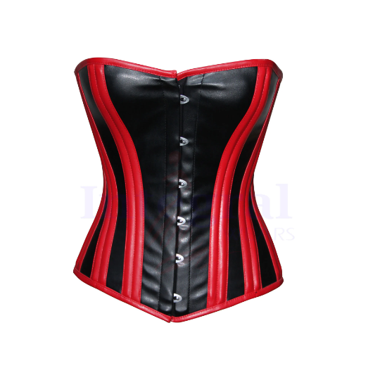 Women Heavy Duty Faux Leather Double Steel Boned OverBust Fetish Red Black Steampunk Corset Waist Training Hourglass Body Shaper Corset
