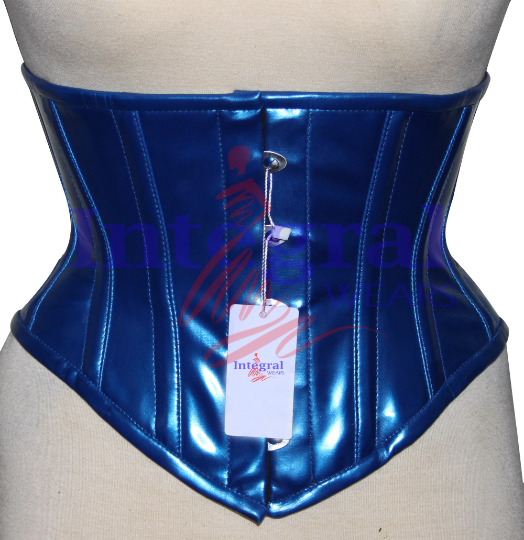 Women Corset PVC Underbust Corset Heavy Duty Corset Cincher Corset Steel Boned Corset Waist Training Hourglass Metallic Blue PVC Corset