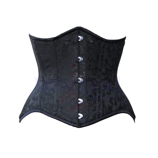 Women Heavy Duty Double Steel Boned Underbust Classic Brocade Corset Outfits Waist Training Black Cotton Wide Hip Curve Corset